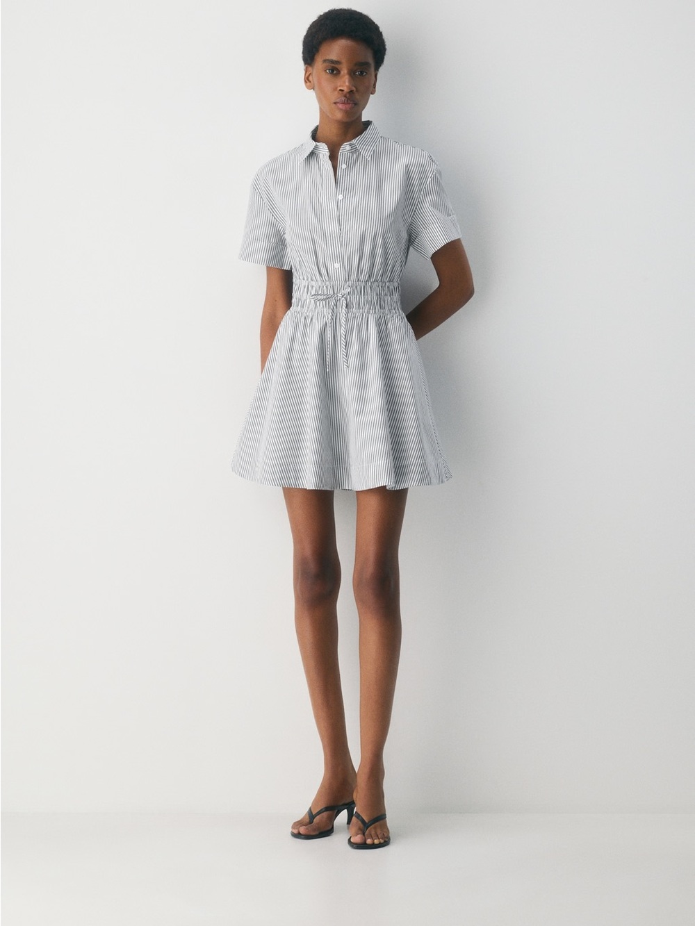 *NWT* Babaton Navy Pinstripe Short-Sleeve Shirtdress